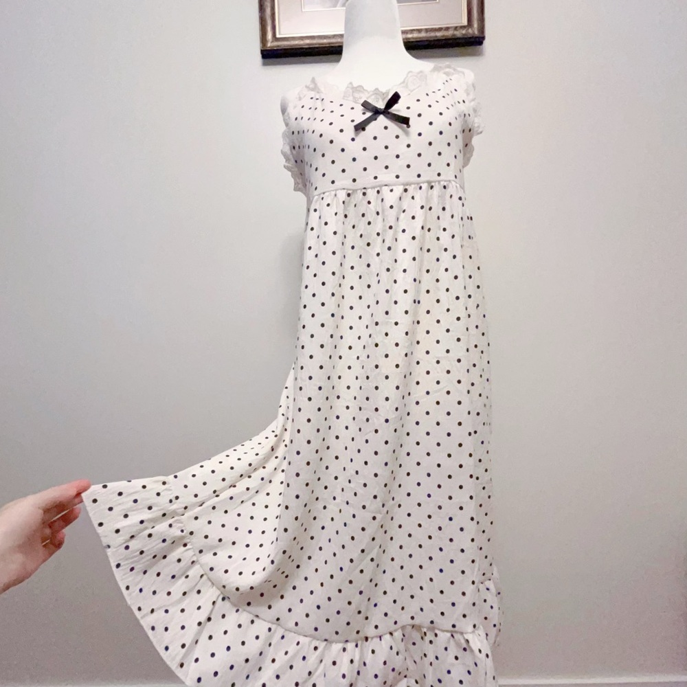 NEW！Adorable Cotton Nightgown | Polka Dot Lace Sleep Dress | Built-In Padding